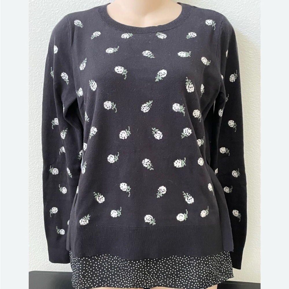 LOFT Black cotton sweater with silk polka dot side Size Small